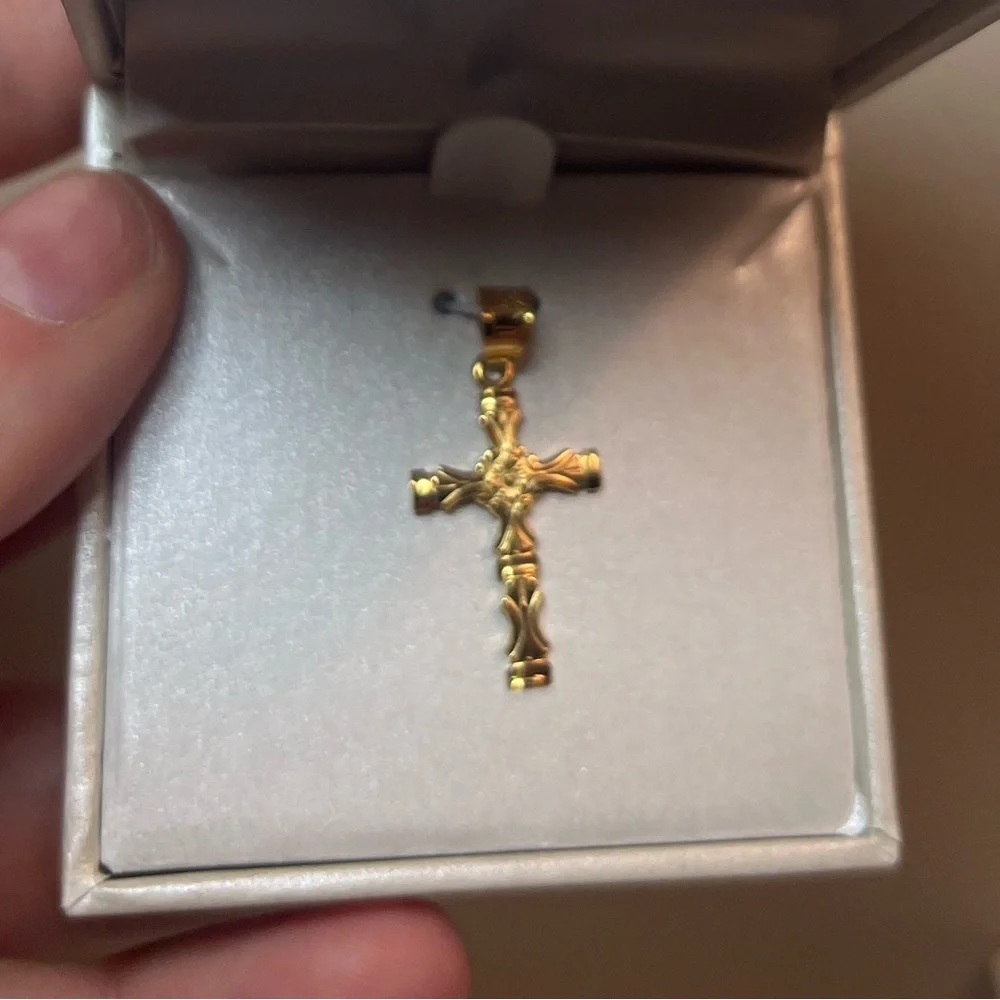 Cross + Crown 14K Gold Filled Crucifix Necklace Yellow Gold Pendant Unisex 1.5”